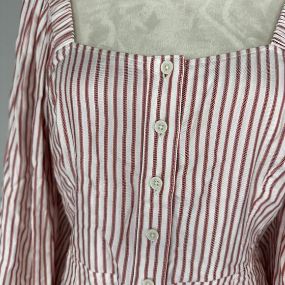 CAbi NWT 5890 Red White Striped Carnival Top Puff Sleeve Button Front Sz M - Picture 5 of 14